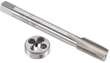 uxcell Gewindeschneid-Set, 3/8-Zoll-32 UNEF, HSS, Maschinengewindebohrer mit rundem Schneideisen für Rechtshänder