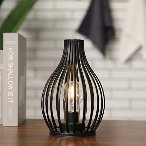 JHY DESIGN Batteriebetrieben Tischlampe mit 6-Stunden-Timer, 24cm Hoch Nordischer Stil Vasen-Form Kabellose Lampe, LED Nachttischlampe Bettseite Batterie Lampe für Wohnzimmer Garten Deko(Schwarz)