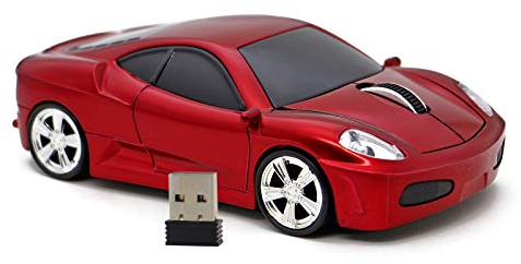 DAY DAY HAPPY Mouse senza fili USB 2.4GHz mouse per computer a forma di automobile con fari blu per PC portatile (Red)