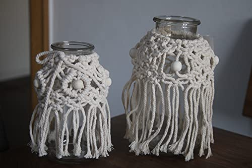 2 Glasvasen mit Makramee, 16 und 19 cm hoch, Blumenvasen im Boho-Design
