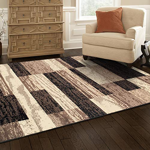 BNM Indoor Area Rug, Jute Backing, Modern Geometric Patchwork Floor Decor for Bedroom, Office, Living Room, Entryway, Hardwood Floors, Carpet Cover, 7' x 9', Chocolate