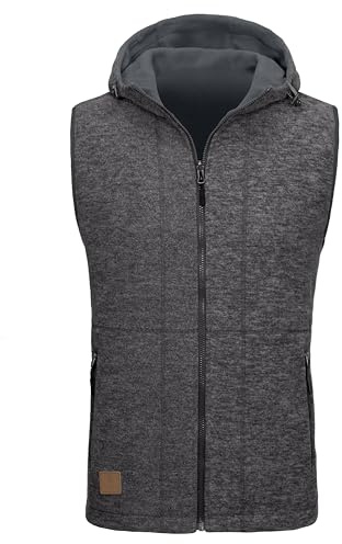 Little Donkey Andy Men's Reversible Fleece Vest Lightweight Warm Sleeveless Jacket with Hood for Hiking Walking Travel Charcoal Gray L