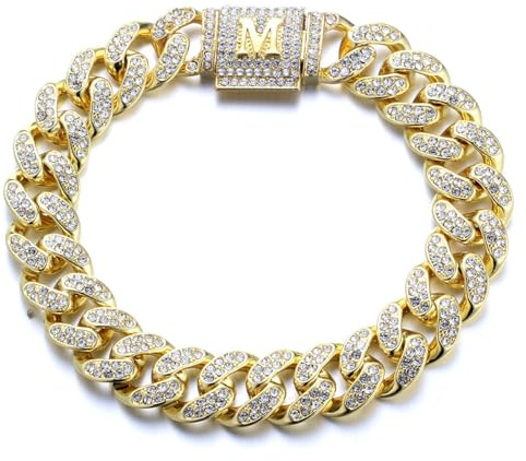 Halukakah Plus de 400 Diamants Plaqué Or Véritable 18K/Platine Bracelet Chaîne à Maillons Cubains pour Homme et Femme, Fermoir Lettre Initiale 3D - Complet avec Boîte Cadeau - Idée Cadeau pour Proches