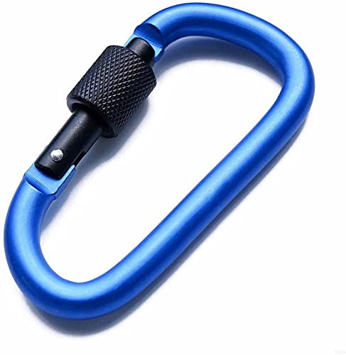 Aluminum Alloy Carabiner Heavy Duty D Ring Clip Hook Locking Carabiner D Shape Keychain Camping Accessories for Outdoor, Fishing, Hiking, Traveling, Fishing, Backpack （Blue)