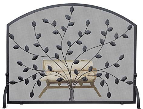 MMQGQ store Funkenschutz Single-Panel Kamin-Schirm Für Wohnzimmer Wohnkultur, Schmiedeeisen Feuer Funkenschutz Gitter, Antik Worn-Finish Kamin Screens, 39,9 × 31.8inch, Bogen-Design