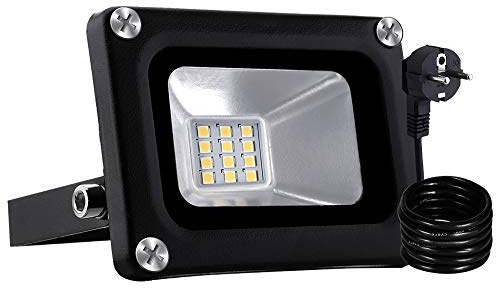 papasbox 10W LED Strahler, 1000 LM LED Fluter Warmweiß 3000K Außenstrahler IP65 Wasserdicht Flutlichtstrahler Aluminium Scheinwerfer Licht,EU Stecker, ideale Wandleuchte für Garten, Sportplatz