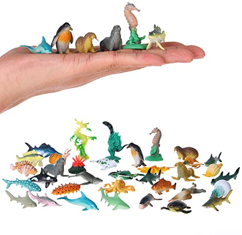 JOKFEICE 36 STK. Meerestierfiguren-Set, realistisches Meeresleben Spielzeugset mit Haien, Walen und mehr – pädagogisches Badespielzeug, Aquarium Dekoration, Kuchendekoration, Geburtstagsgeschenk