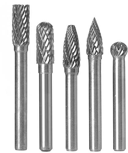 Bestgle 5 stück hartmetall frässtifte set doppelschnitt rapel set mit 6mm schaft für bohrmaschine multifunktionswerkzeug bohren gravur schleifen und polieren（6mm*8mm）