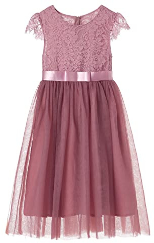 Ugitopi Robe Longue en Dentelle pour Fille Robe de Princesse en Tulle pour Enfants Robes de Bal (Dusty Rose, 110)
