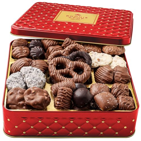 Mothers Day Chocolate Gift Basket – Gourmet Holiday Snack Gift Box Idea in Keepsake Tin – Mother, Mom, Women, Corporate, Food Set- Bonnie and Pop