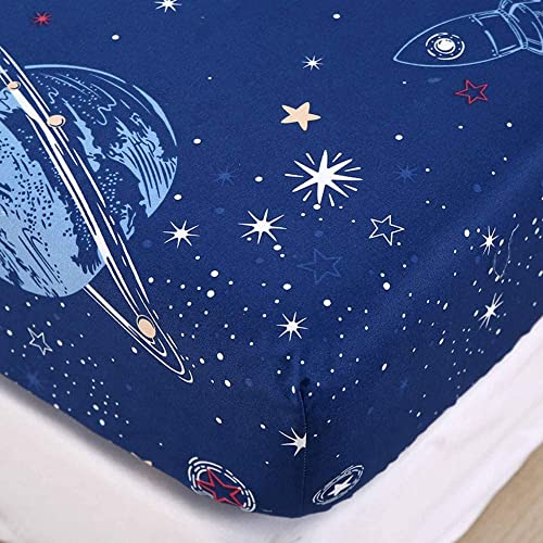 Chickwin u Sábana Bajera Ajustable de 140 x 200 cm para niños, Color Azul, Estampado de Dibujos Animados, sábana Bajera de Microfibra para Cama con somier, colchón de hasta 30 cm de Altura