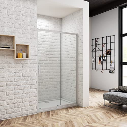 110x185CM MAMPARA DE DUCHA PUERTA CORREDERA MARCO GRIS MATE CRISTAL 5 MM TEMPLADO