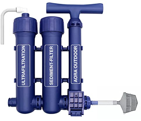 Aora Hydrosolve Filtre à eau d'extérieur [Pompe & Technologie ULTRAFILTRATION] – Filtre à eau potable pour la survie en plein air et le camping – Équipement d'urgence – Traitement de l'eau potable