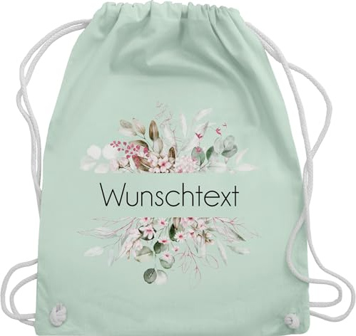 Turnbeutel Rucksack - Aufdruck selbst gestalten - Wunschtext I Geschenk personalisiert I Geschenk Weihnachten - Unisize - Pastell Grün - beutel kita stoffbeutel name personalisierte blume turnsack
