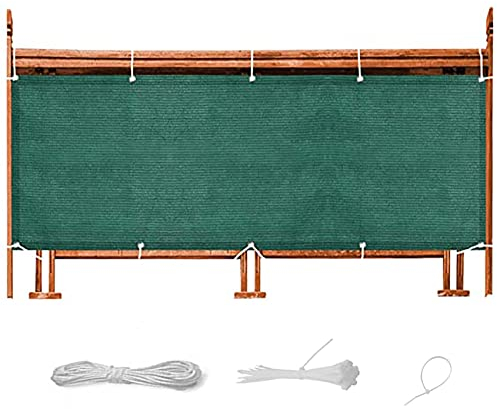 Balkonumspannung 75 x 350 cm Leicht Transparent UV-Schutz Balkonumrandung mit Ösen Nylon Kabelbinder und Kordel für Balkongeländer Terrasse, Dunkelgrün