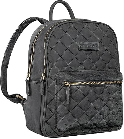 STILORD Elira Rucksack Leder Damen Klein mit Rautenmuster Lederrucksack Vintage Daypack Gesteppte Tasche Cityrucksack Frauen Elegant Echtleder Farbe:anthrazit