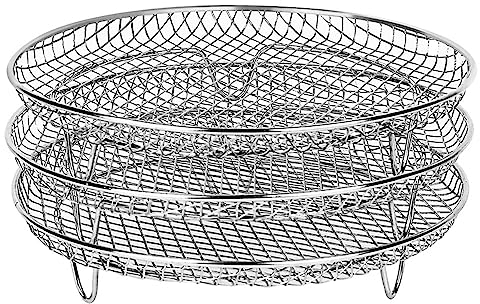 Runder Air Fryer Stand, Heißluftfritteuse Grillrost Mit Dehydrate Rack für Philips, Ninjia, Cozyna 4.2Qt, 5.3Qt, 5.5Qt, 5.8Qt, 6.8Qt - Airfryer Grillpfanne Luftfritteusen