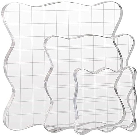 INGJIA 3 Stück Stempelblock Set, 5/7,5/10cm Clear Stamp Block mit Raster Acrylblock für Silikonstempel Scrapbooking Fotoalbum