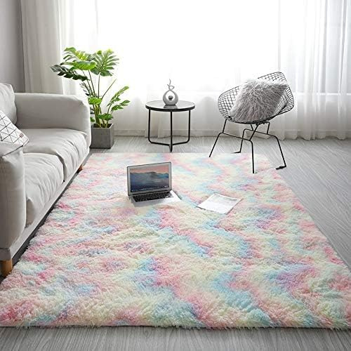 ISMOL Weicher Flauschiger Zottelteppich Wohnzimmer Schlafzimmer Flächenteppich Waschbarer Rutschfester Teppich Im Freien Flur Moderner Dekorativer Teppich(schillernd, 60x120cm)