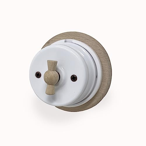 LaMorell LightDesign INTERRUPTOR/DESVIADOR DE PORCELANA MANDO DE ASOLA Y BASE DE MADERA