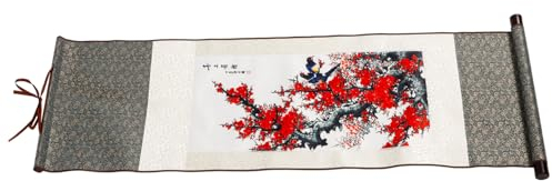 Garneck Pflaumenblüten-seidenrolle Chinesischer Wandbehang Boho-Stil Wanddekoration Für Wohnzimmer Und Büro