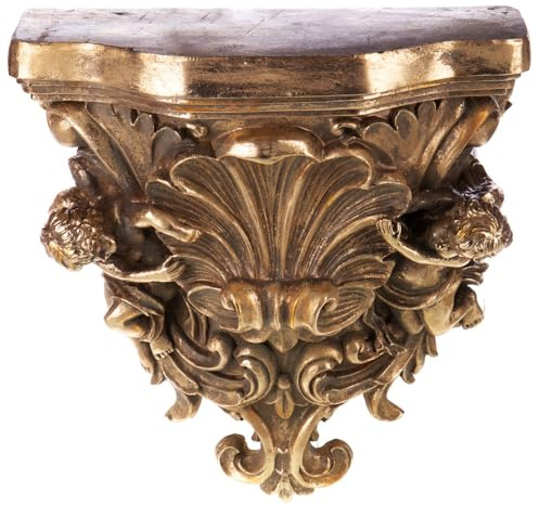 Console murale baroque Palazzo Dario - Étagère dorée avec figurines d'anges - Étagère murale de style antique - Plaqué or et patiné - Décoration murale de luxe au design baroque historique lup130