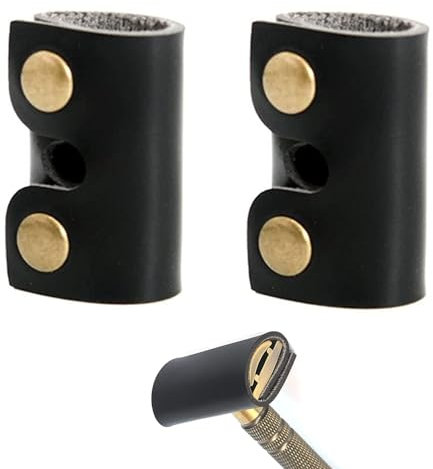 Leather Safety Razor Cover Travel Case, 2 Pcs Double Edge Razor Head Protecting Sheath, Safety Razor Blade Guard, Shaving Travel Cover Leather Cover Fits Most Safety Razors (Black)