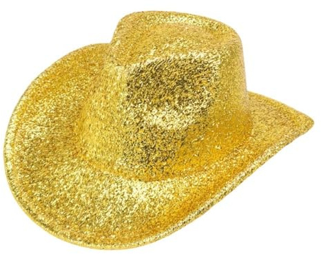 Wambere 1 Stück Western Cowboyhut mit Pailletten Unisex Glitzer Kappe Bühnenpartyhut Vintage Breiter Krempe Jazzhut Partyhut für Abschlussball Bühnenperformance Disko Maskerade Festival,Gold