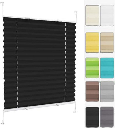 Plissee Plisseerollo Klemmfix Ohne Bohren 76 x 145 cm, Klemmträger Befestigung Klemmträger, Rollos Thermo Plissee Jalousien, Thermo Plissee Ohne Bohren, für Fenster & Tür, Schwarz