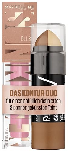 Maybelline New York Face Studio Contour Duo-Stick mit Highlighter und Bronzer, Medium, 7 g + Sunkisser Blush für sonnengeküssten Glow, Rouge mit lichtreflektierenden Perlen, 05 Blazing Blush, 4,7 ml