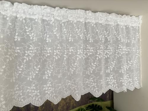 Vordesack Tenda a pannello in cotone con ricamo 3D, motivo a campanelle, in pizzo, semitrasparente, con passante, 1 pezzo, bianco, altezza x larghezza 45 x 60 cm