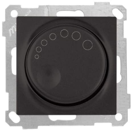 600W Dimmer, LED Dimmer, Halogendimmer, Drehdimmer, Einbaudimmer in Schwarz Matt für Einbau, Unterputz, UP, Wandeinbau aus der CANDELA Serie