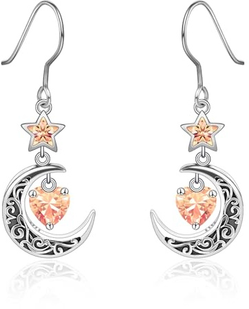 Qings Birthstone Earrings for Women Sterling Silver 925 Crescent Moon Dangle Celtic Earrings with Aquamarine Peridot Sapphire Tourmaline Emerald Alexandrite Garnet Amethyst Jewelry Gifts for Mother