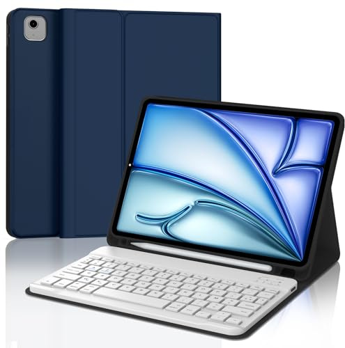 JADEMALL Tastiera iPad Air 11 2025/2024 (M3/M2), Custodia Tastiera per iPad Air 11 M3/M2 2024, Italiano QWERTY Tastiera Bluetooth Rimovibile Custodia con Supporto Pencil, Blu