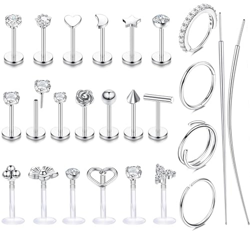 JeweBella 20G Nasenpiercing Chirurgenstahl Tragus Helix Gold/Silber Labret Ring Studs Septum Lippen Ohr Conch Monroe Medusa Set 6/8/10MM