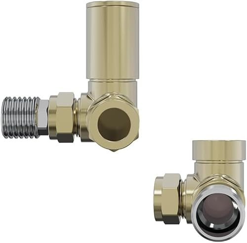 WarmeHaus Corner Radiator Valve Angled with Lockshield Brushed Brass | Solid Brass, 15mm Inlet, Round Head, Central Heating