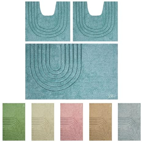 Olivo.Shop | Juego de alfombras de baño Modernas, 3 Piezas, alfombras de baño Antideslizantes, Alfombra de baño de algodón, Lavables, (Azul Moderno)