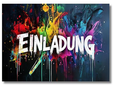 HIDEBLOOM Graffiti - Einladungskarten Kindergeburtstag Junge und Mädchen - 12 Stück - DIN A6 (10,5 cm x 14,8 cm) - Geburtstagseinladungen Einladungskarten Geburtstag - Graffiti Splash