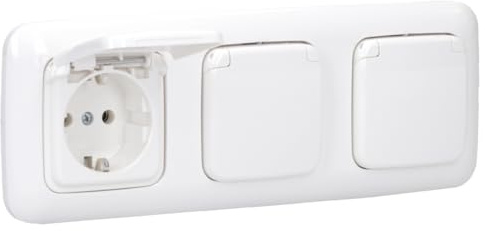 Busch-Jaeger Reflex SI Set de 3 enchufes EUK-214 con tapa abatible, 1 marco protector de 3 enchufes 2513-214, color blanco alpino