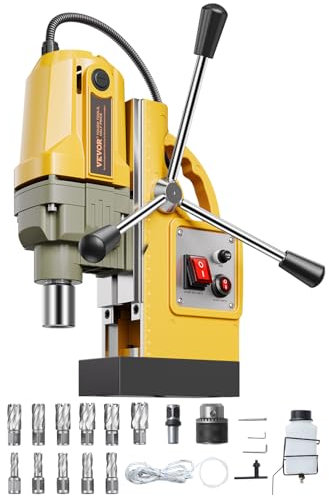 VEVOR Perceuse Magnétique 1400 W, Perceuse à Colonne Portable, Force 12500 N, Vitesse 800 tr/min, Max. Diamètre d'Alésage 40 mm, avec 11 Forets de Carottage, pour Installation Construction Chantier
