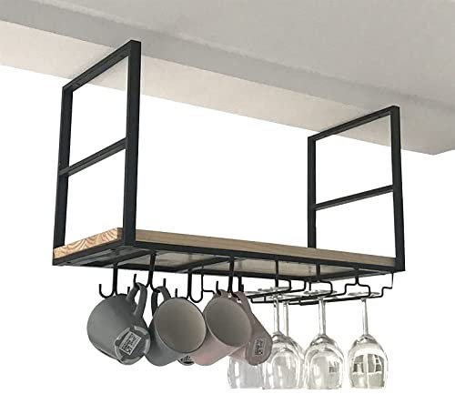 XCHSXYL Portabicchieri da Vino sospeso al soffitto - Portabottiglie da Vino/portavasi in Legno massello da soffitto, portabicchieri da Vino Vintage sospeso, portabicchieri da Parete Loft a Strato s