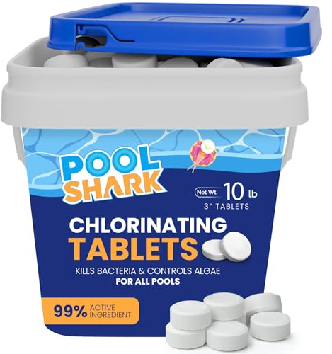 Pool Shark Swimming Pool Chlorine Tablets - 3-Inch Chlorine Tablets - Slow-Dissolving 90% Active Chlorine Tabs - Pool Chemicals for Inground Pools, Above Ground Pools, Saltwater, Spa, Hot Tub (10 lbs)