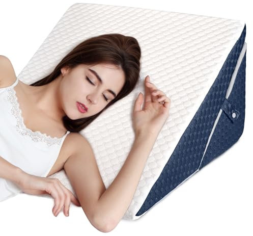 Bed Wedge Pillow, Folding High Density Foam Triangle Pillow for Sleep Apnea, Acid Reflux, Snoring, Leg Elevation, Adjustable Back Support for Sitting Up in Bed，Incline Cushion for Reading, Blue