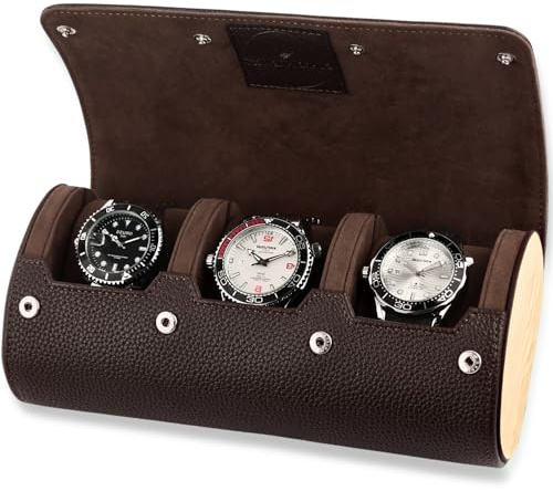 Guardians Nest 3 Watch Travel Case for Men – PU Leather & Wood Watch Box Organizer, Scratch-Resistant Watch Storage Case, Protective Watch Holder for Travel & Everyday Use (Havana)