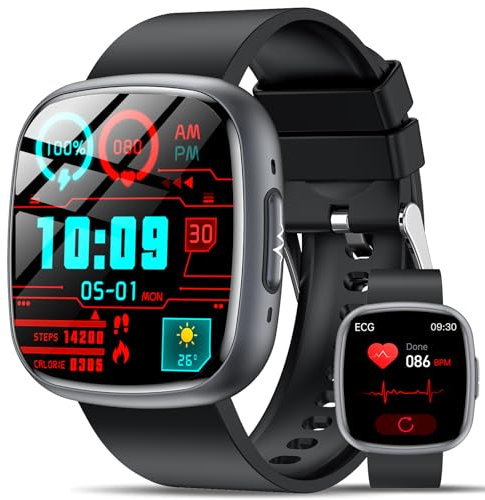 2025 Reloj Medidor de 𝐆𝐥𝐮𝐜𝐨𝐬𝐚 con ECG+HRV/Ácido Úrico/Lípidos, 1.75 Smartwatch con BMI/Fatiga/Emociones, 24/7 Presión Arterial, Temperatura Corporal, SpO2, Sueño Salud Watch para Android iOS
