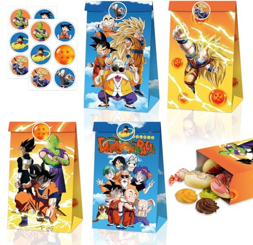Dragon Geschenktüten- 12Pcs Papiertüten mit 12 Aufkleber Sticker Kinder Party Geschenktüte Mitgebsel Kindergeburtstag Candy Bar Süßigkeiten Tüten Geschenken Giveaways Party Bags Supplies