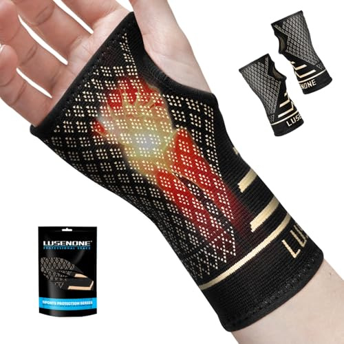 2 Pack Copper Wrist Supports for Carpal Tunnel, Wrist Brace for Women Men, Compression Wrist Support for Tendonitis, Arthritis, RSI, Sprains, Pain Relief, Sport, Gym, Left/Right Hand Brace, M