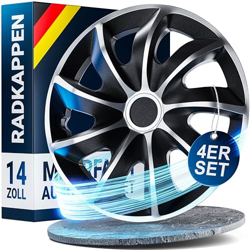 WERKTHOR Premium Radkappen 13-16 Zoll - Radkappen 14 Zoll 4er Set in Schwarz/Silber für idealen Felgenschutz - Schlagfest & bruchsicher - Autofelgen Radblenden