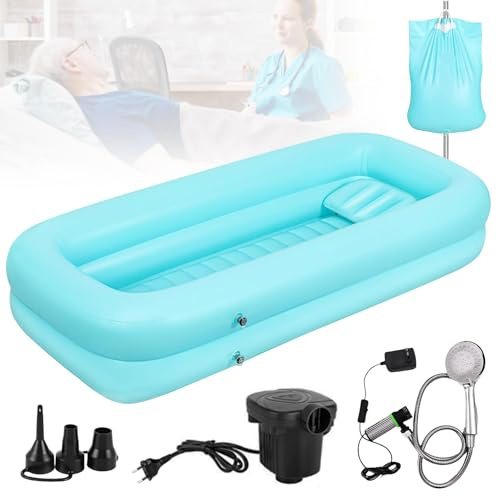 Vasca per Doccia, Vasca da Bagno Gonfiabile, Set Vasca da Bagno Doccia Gonfiabile Medica, Sistema Doccia Portatile sul Comodino, Sistema Doccia con Pompa per Anziani/Disabili/Costretti a Letto