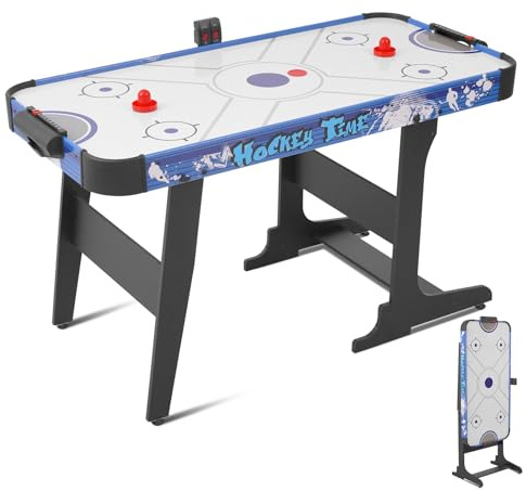 RAYKEEP 58 Foldable Air Hockey Table, Folding Indoor Hockey Game Table for Adults&Kids, Portable Arcade Game Set w/ 2 Pucks, 2 Pushers, LED Scorer, Powerful by 12V Motor for Game Room, Home, Office